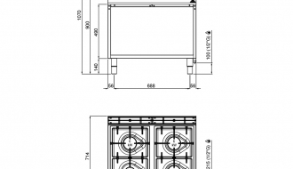 Gas stove 4x burner (21,5 kW) with pilot flame