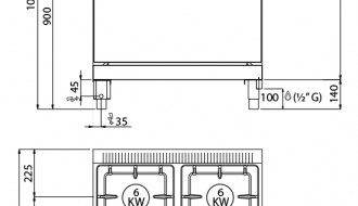 Gas stove 4xburner (21,5 kW) + Electric stove Static (7,5 kW)