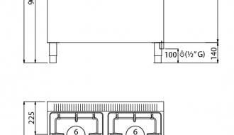 Gas stove 4xburner (21,5 kW) + Gas oven (7,8 kW)