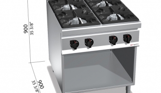 Gas stove with  4 burner (34,5 kW) with pilot ignition