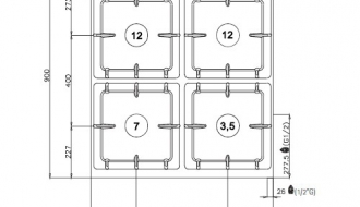 Gas stove with 4 burners (34,5 kW) + Electric oven - static (7,5 kW)