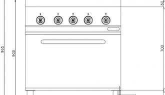 Gas stove with  4 burners (34,5 kW) + Gas oven (7,8 kW)