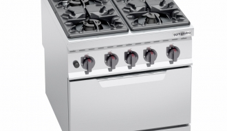 Gas stove with  4 burners (34,5 kW) + Gas oven (7,8 kW)