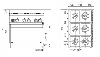 Gas stove 6xburner (18,6 kW)