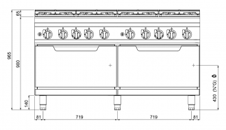 Gasherd - 8x Brenner (69 kW) + 2 Gasöfen (2x 7,6 kW)